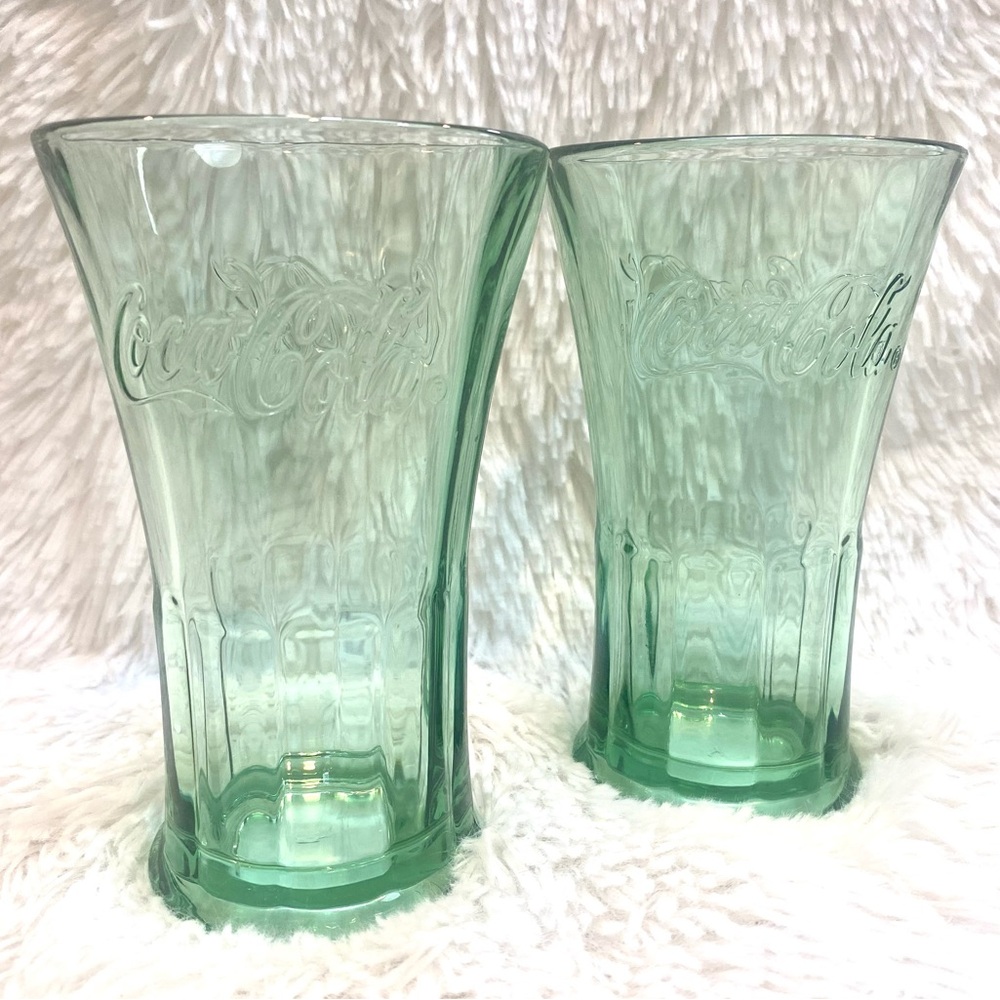 VNTG 1990s Coke-a-Cola Green Glass Drinking Glasses